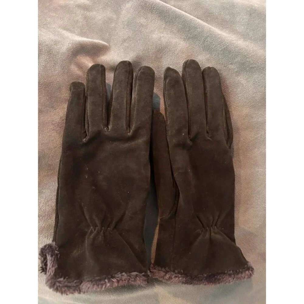 Lot of 2 Pairs Women's Black Winter Gloves Genuine Suede Leather Fur Trim Velvet